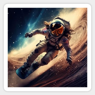 woman astronaut racing in extreme sport cosmic punk space Sticker